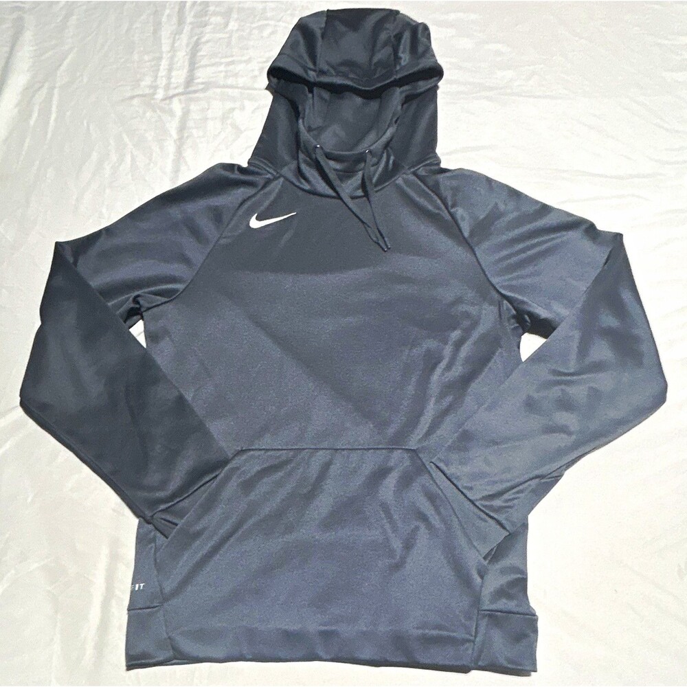 Nike Dri-FIT Mens Small Black Swoosh Activewear Pullover Hoodie Sweatshirt Grey